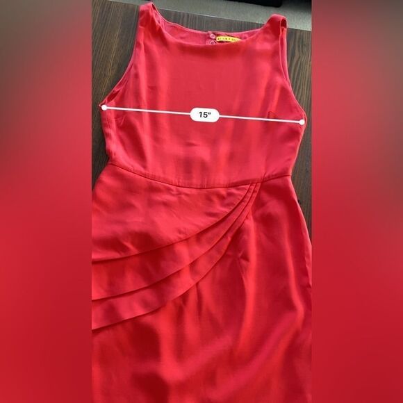 Alice + Olivia Asymmetrical Side Ruffle Open Back Fitted Dress Bright Poppy XS 0 - Picture 6 of 16